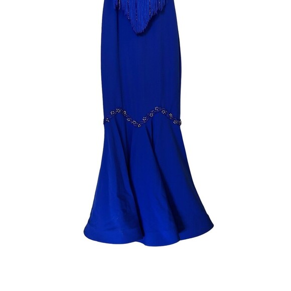 Odrella Royal Blue Event Gown Tassel  Mesh Cut out Beaded Design Size 6 - Picture 4 of 16